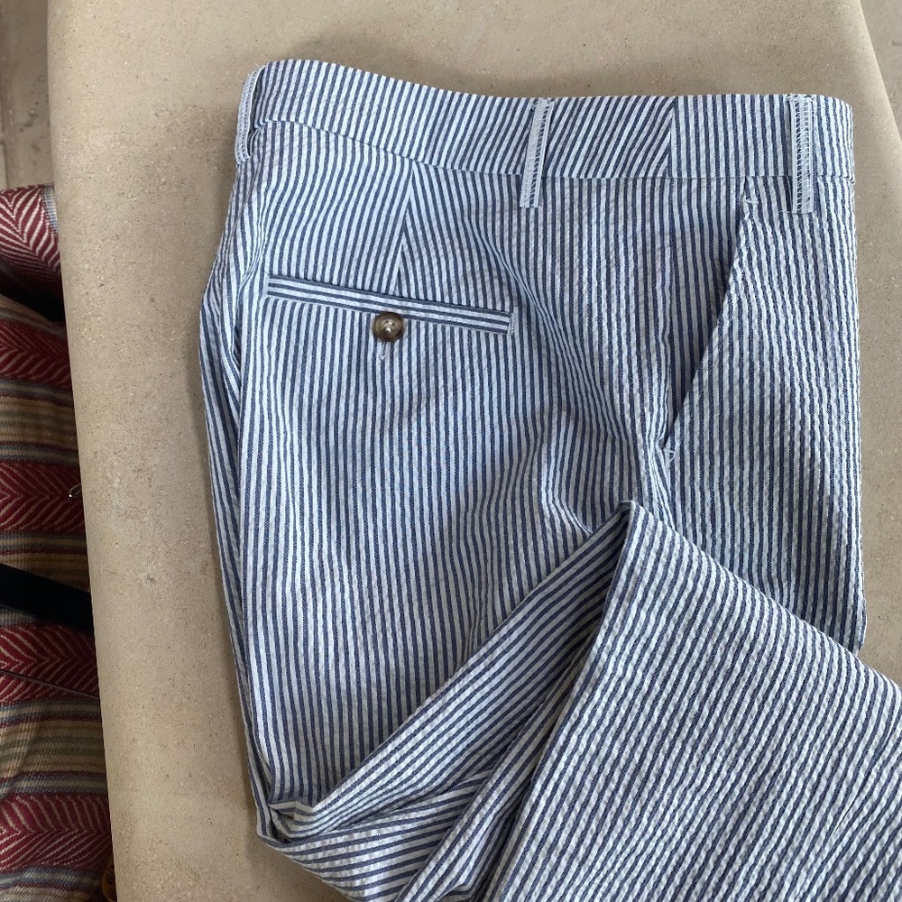 ZARA Seersucker Pinstripe Cuffed & Cropped Pants, from London, Sz SM - Picture 12 of 14